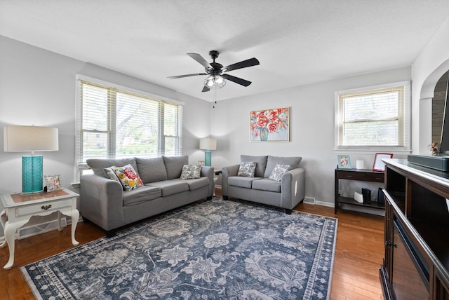 116 Dave Dr, Clarksville, TN 37042 - living area with wood-type flooring, ceiling fan, baseboards, and a textured ceiling