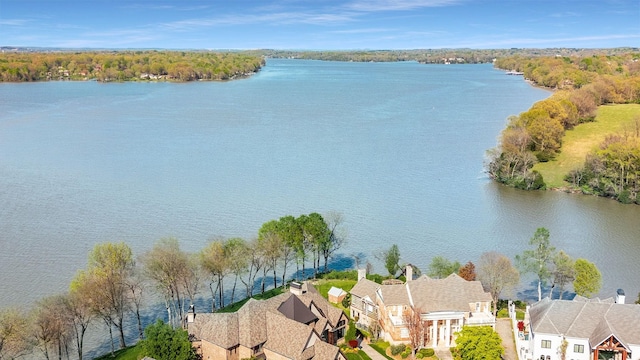 aerial view featuring a residential view and a water view