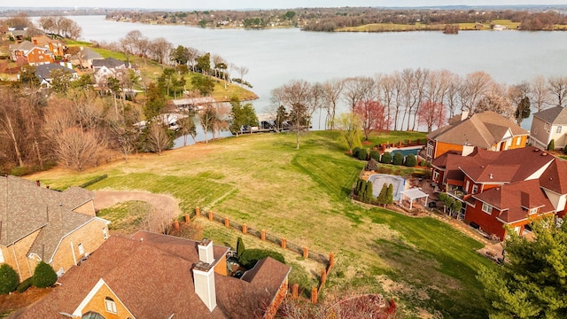 bird's eye view with a water view and a residential view