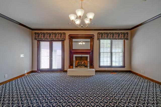 107 Geers Ct, Lebanon, TN 37087 - unfurnished living room featuring carpet, a notable chandelier, and ornamental molding