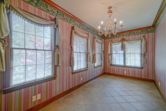 107 Geers Ct, Lebanon, TN 37087 - unfurnished room featuring light tile patterned floors, a notable chandelier, baseboards, and a healthy amount of sunlight
