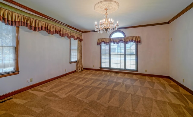 107 Geers Ct, Lebanon, TN 37087 - carpeted spare room with a chandelier, crown molding, baseboards, and visible vents