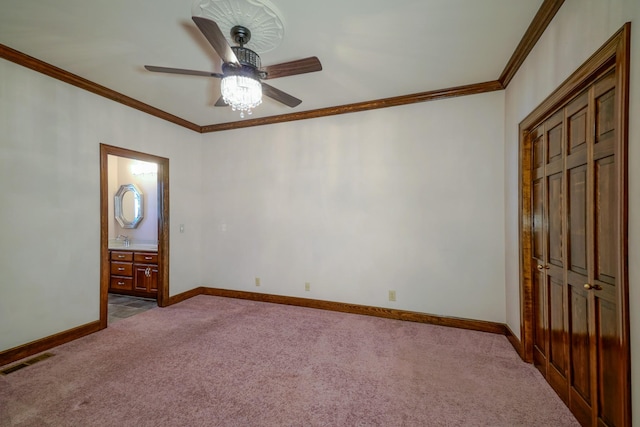107 Geers Ct, Lebanon, TN 37087 - unfurnished bedroom with baseboards, ornamental molding, carpet flooring, ensuite bathroom, and visible vents