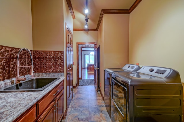 107 Geers Ct, Lebanon, TN 37087 - laundry area with separate washer and dryer, a sink, and crown molding