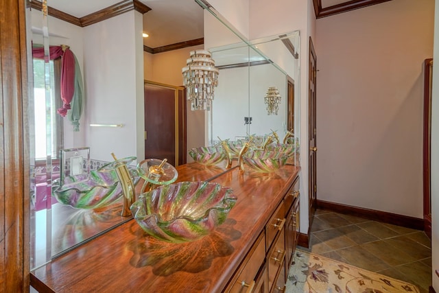 107 Geers Ct, Lebanon, TN 37087 - bathroom featuring vanity, baseboards, ornamental molding, and tile patterned flooring