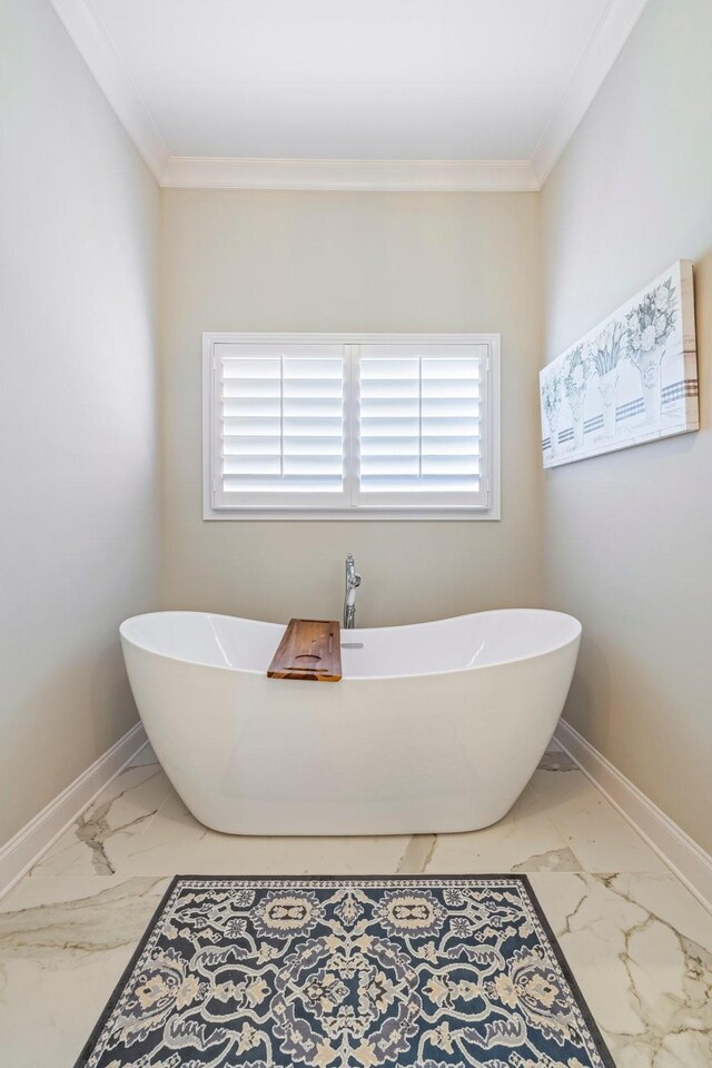 620 Williamson County Line Rd, Fairview, TN 37062 - bathroom featuring crown molding, marble finish floor, baseboards, and plenty of natural light
