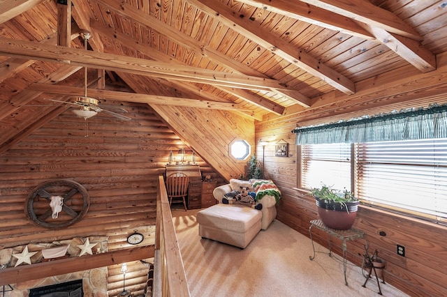 170 N Leath Rd, Portland, TN 37148 - interior space featuring log walls, wooden ceiling, and beam ceiling