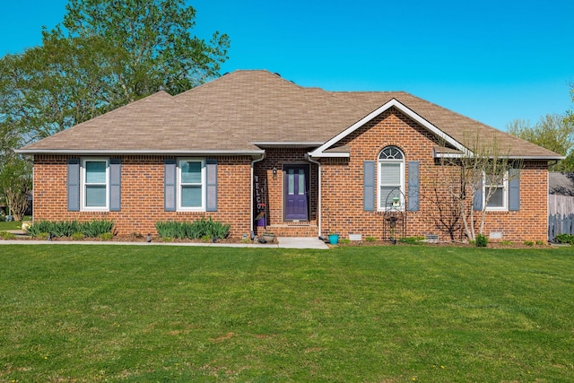 2403 English Hill Dr, Murfreesboro, TN 37130 - ranch-style house featuring a front yard, a shingled roof, brick siding, and crawl space