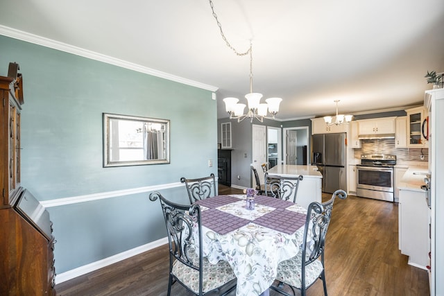 2403 English Hill Dr, Murfreesboro, TN 37130 - dining room featuring baseboards, an inviting chandelier, ornamental molding, and dark wood finished floors