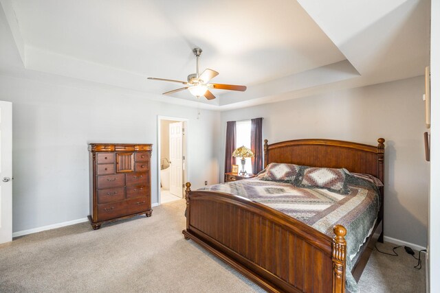 2403 English Hill Dr, Murfreesboro, TN 37130 - bedroom featuring a tray ceiling, baseboards, and light colored carpet