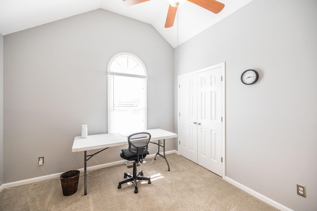 2403 English Hill Dr, Murfreesboro, TN 37130 - home office featuring carpet, baseboards, lofted ceiling, and ceiling fan