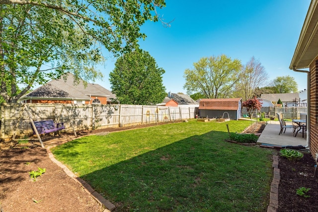 2403 English Hill Dr, Murfreesboro, TN 37130 - view of yard with a fenced backyard, an outdoor structure, a patio, and a storage unit