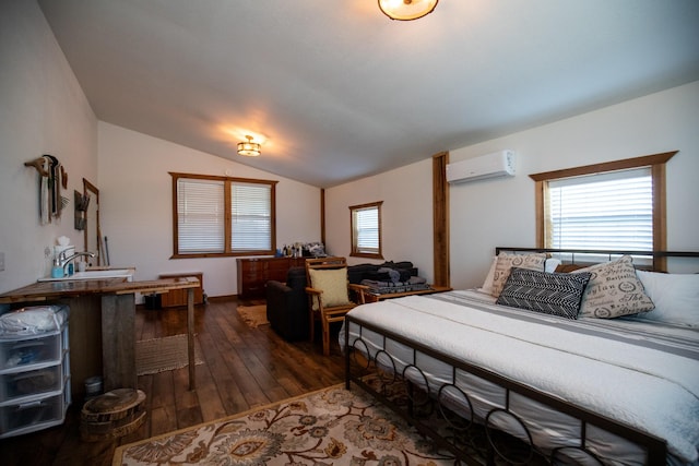 0 Burnt Hill Rd, Unionville, TN 37180 - bedroom featuring vaulted ceiling, a wall unit AC, and dark wood-style flooring