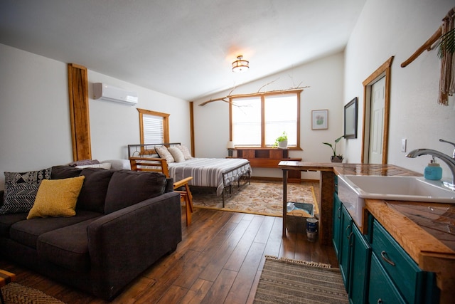 0 Burnt Hill Rd, Unionville, TN 37180 - bedroom with vaulted ceiling, dark wood-style floors, a wall mounted AC, and multiple windows