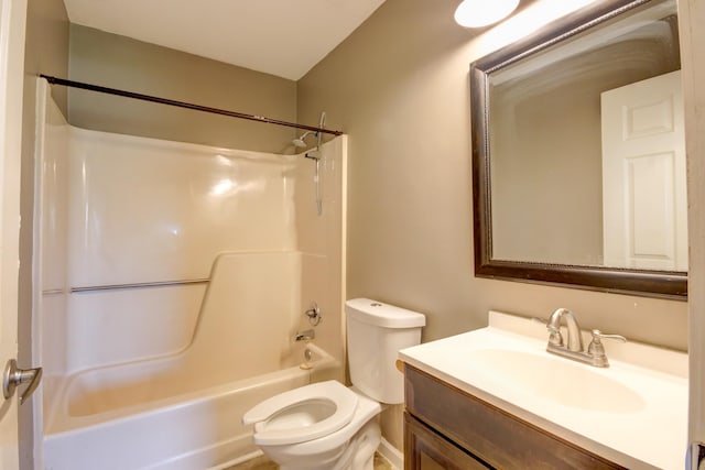 full bathroom with toilet, vanity, and shower / bathing tub combination