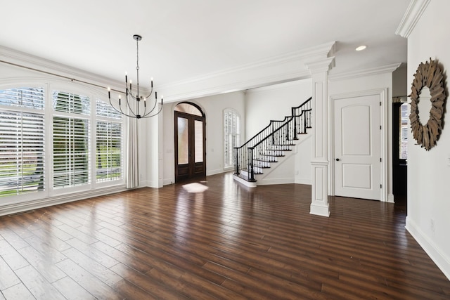 61 Harbor Cove Dr, Old Hickory, TN 37138 - interior space with baseboards, a notable chandelier, wood finished floors, stairs, and french doors