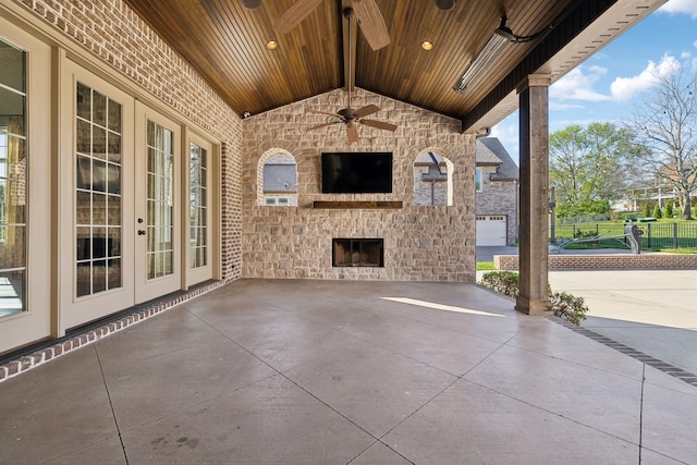 61 Harbor Cove Dr, Old Hickory, TN 37138 - view of patio featuring french doors, an outdoor stone fireplace, and ceiling fan