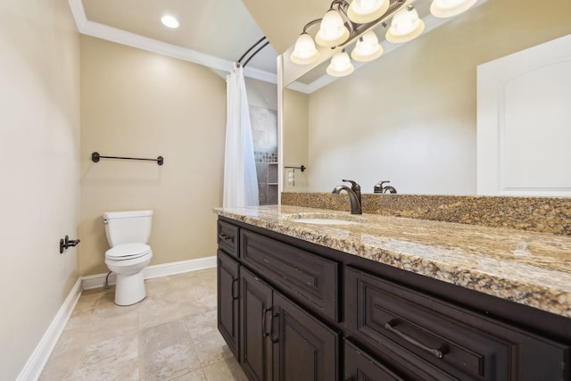 61 Harbor Cove Dr, Old Hickory, TN 37138 - bathroom featuring toilet, ornamental molding, baseboards, and vanity
