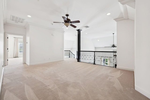 61 Harbor Cove Dr, Old Hickory, TN 37138 - carpeted empty room featuring visible vents, baseboards, crown molding, and ceiling fan