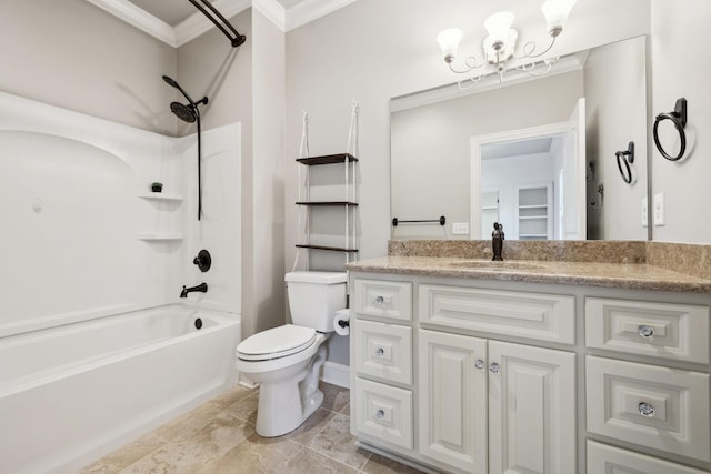 61 Harbor Cove Dr, Old Hickory, TN 37138 - full bath featuring vanity, ornamental molding, toilet, a chandelier, and washtub / shower combination