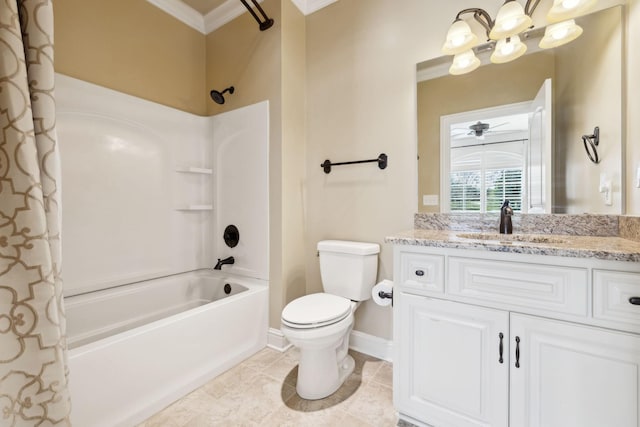 61 Harbor Cove Dr, Old Hickory, TN 37138 - full bathroom featuring vanity, baseboards, shower / tub combo with curtain, crown molding, and toilet