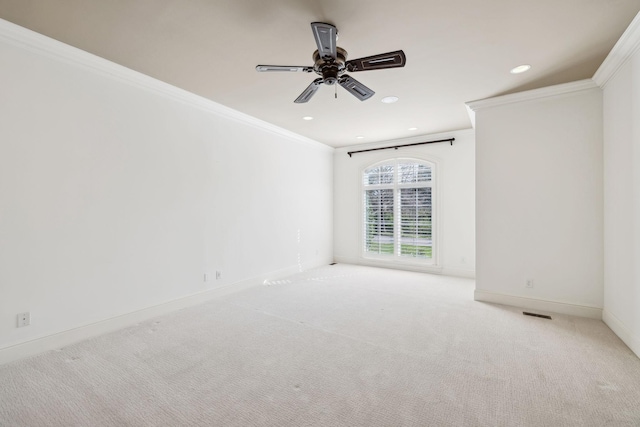 61 Harbor Cove Dr, Old Hickory, TN 37138 - unfurnished room featuring ceiling fan, ornamental molding, recessed lighting, light carpet, and baseboards