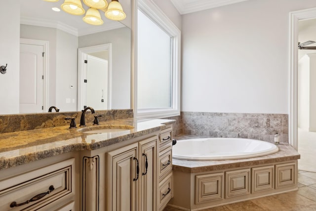 61 Harbor Cove Dr, Old Hickory, TN 37138 - bathroom with crown molding, tile patterned flooring, a bath, and vanity