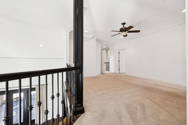 61 Harbor Cove Dr, Old Hickory, TN 37138 - interior space featuring ornamental molding, recessed lighting, a ceiling fan, and light carpet