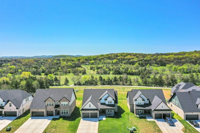 bird's eye view with a residential view and a view of trees