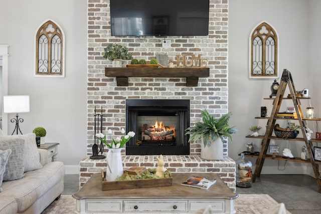208 Lakeview Dr, Hohenwald, TN 38462 - living room with a brick fireplace