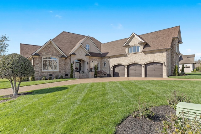 763 Plantation Way, Gallatin, TN 37066 - french country inspired facade featuring a garage, a front yard, driveway, and brick siding