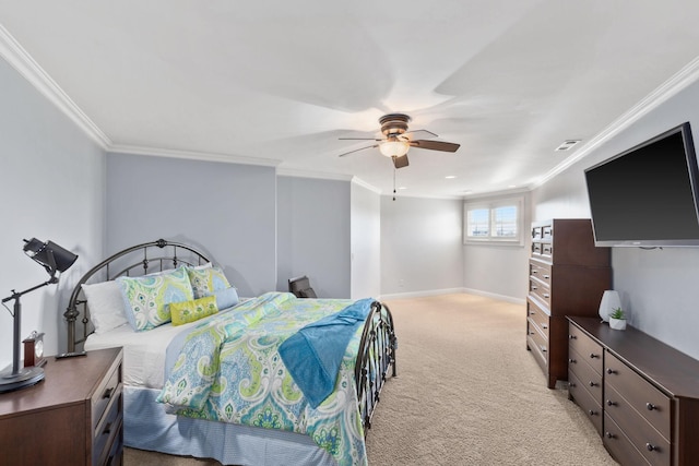 763 Plantation Way, Gallatin, TN 37066 - bedroom featuring light carpet, baseboards, crown molding, and a ceiling fan