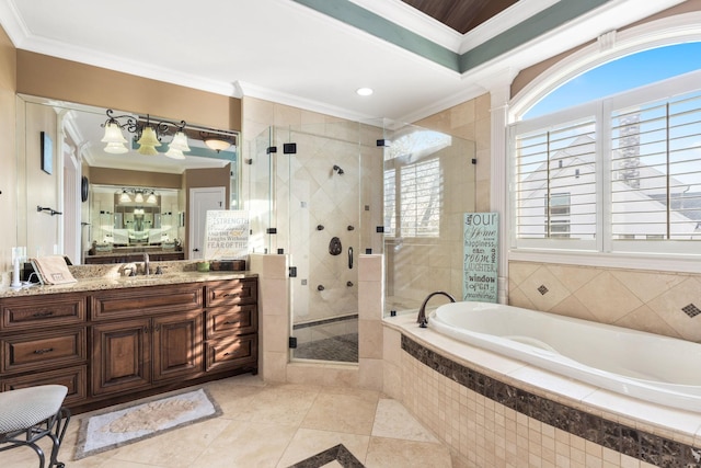 763 Plantation Way, Gallatin, TN 37066 - ensuite bathroom with crown molding, a garden tub, and a stall shower