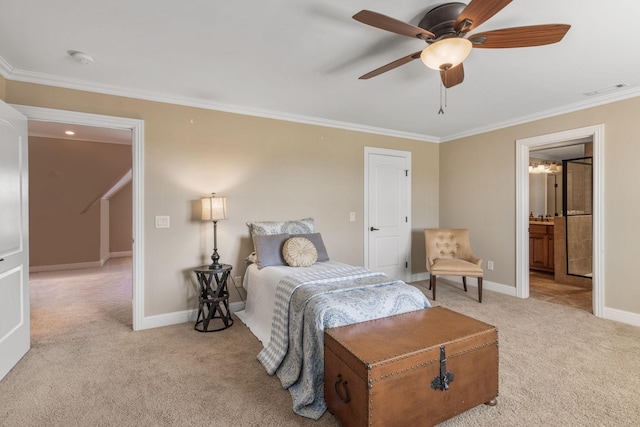 763 Plantation Way, Gallatin, TN 37066 - bedroom with light carpet, baseboards, crown molding, and connected bathroom