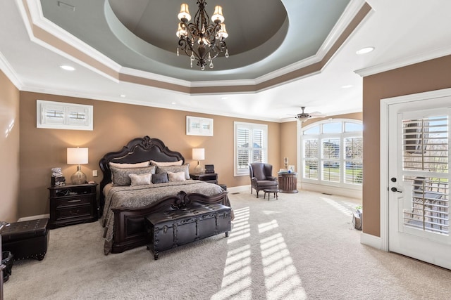 763 Plantation Way, Gallatin, TN 37066 - bedroom featuring baseboards, a raised ceiling, crown molding, carpet floors, and recessed lighting