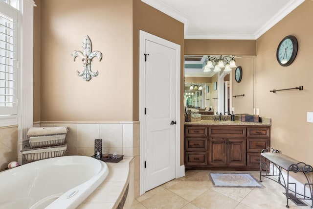 763 Plantation Way, Gallatin, TN 37066 - bathroom with ornamental molding, tile patterned floors, vanity, and a garden tub
