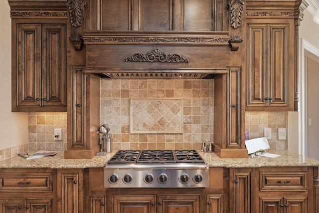 763 Plantation Way, Gallatin, TN 37066 - kitchen featuring tasteful backsplash, light stone counters, and stainless steel gas stovetop