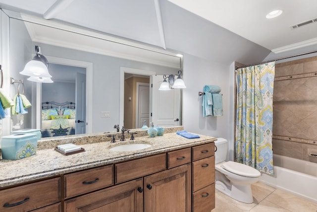 763 Plantation Way, Gallatin, TN 37066 - full bathroom featuring vanity, tile patterned flooring, crown molding, toilet, and visible vents