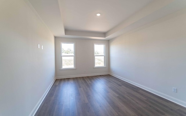 7705 Pine St, Fairview, TN 37062 - spare room featuring baseboards, dark wood-style floors, and a raised ceiling