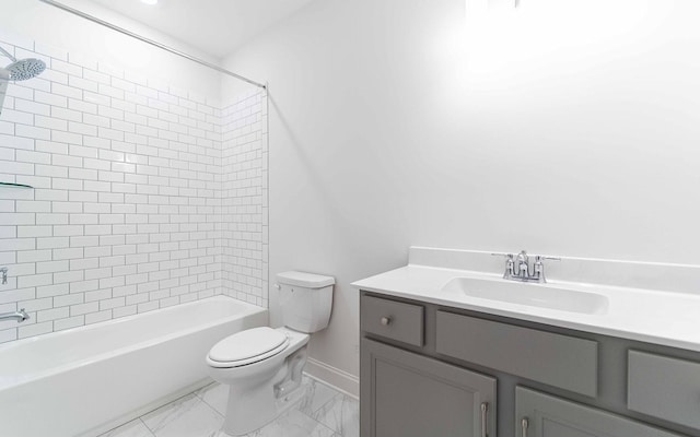 7705 Pine St, Fairview, TN 37062 - bathroom featuring toilet, vanity, bathtub / shower combination, baseboards, and marble look tiles