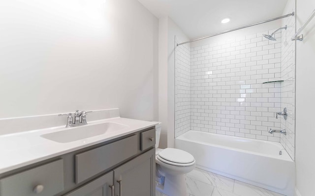 7705 Pine St, Fairview, TN 37062 - full bathroom featuring toilet, bathtub / shower combination, vanity, marble finish flooring, and recessed lighting