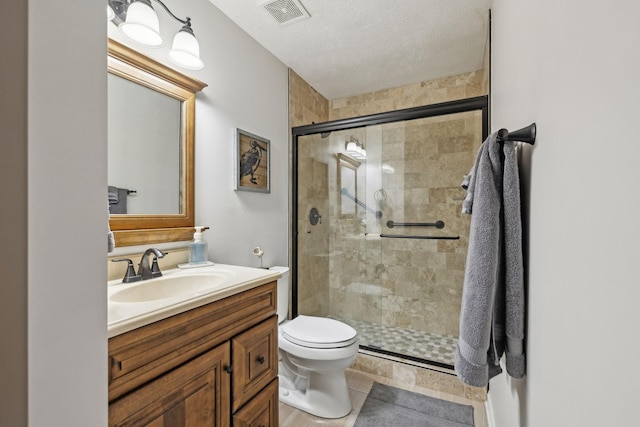 1006 Harmony Ln, Hendersonville, TN 37075 - full bath with vanity, a textured ceiling, toilet, a shower stall, and visible vents