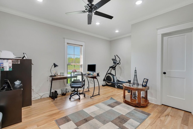 57 Watson Ct, Leoma, TN 38468 - home office featuring ornamental molding, a ceiling fan, wood finished floors, and recessed lighting