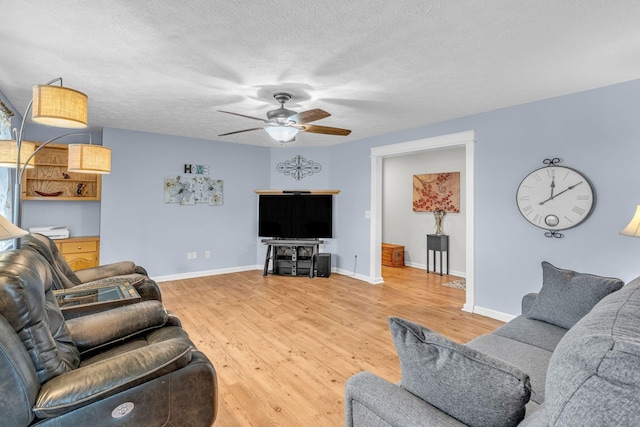 211 Northview Ct, Hendersonville, TN 37075 - living room with light wood-type flooring, a ceiling fan, baseboards, and a textured ceiling