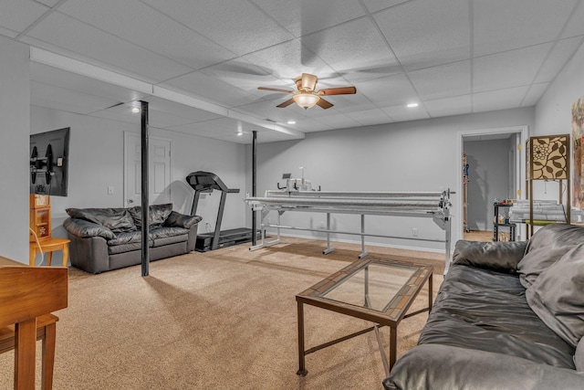 211 Northview Ct, Hendersonville, TN 37075 - living room with a drop ceiling, carpet flooring, a ceiling fan, and recessed lighting
