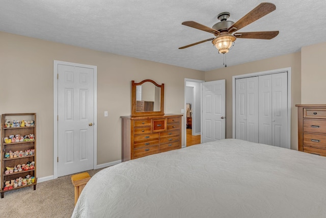 211 Northview Ct, Hendersonville, TN 37075 - bedroom featuring baseboards, carpet, a ceiling fan, a textured ceiling, and a closet