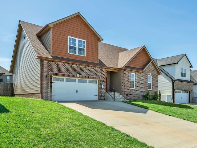 1084 Harrison Way, Clarksville, TN 37042 - craftsman-style home featuring roof with shingles, driveway, a garage, brick siding, and a front yard