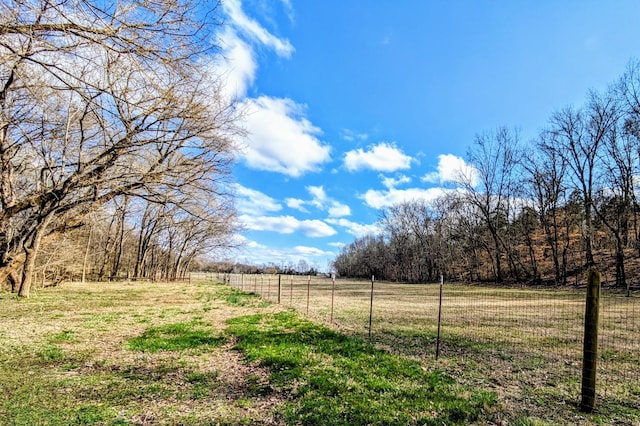 view of yard featuring a rural view and fence