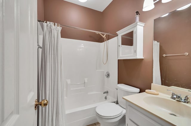 full bathroom featuring toilet, shower / tub combo, and vanity