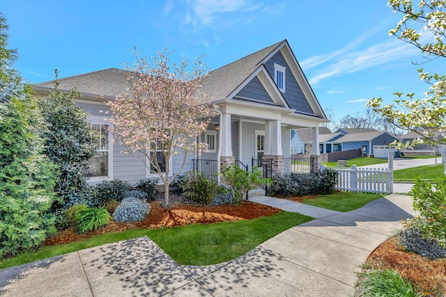 523 Pleasant St, Nolensville, TN 37135 - view of front of property with fence, a shingled roof, and covered porch